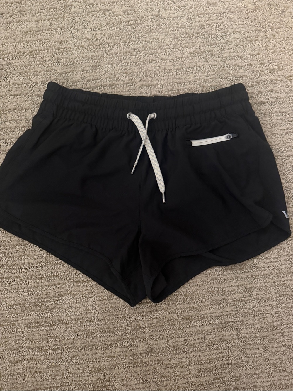 Vuori Black Women's Athletic Shorts with White Drawstring